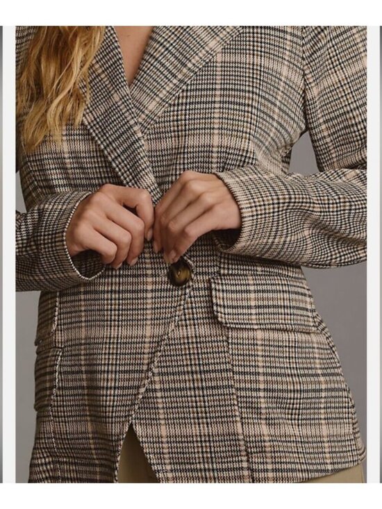 Anthropologie Jackets & Blazers - Anthropologie Maeve Collegiate Plaid Knit Blazer Jacket Asymmetrical Small EUC